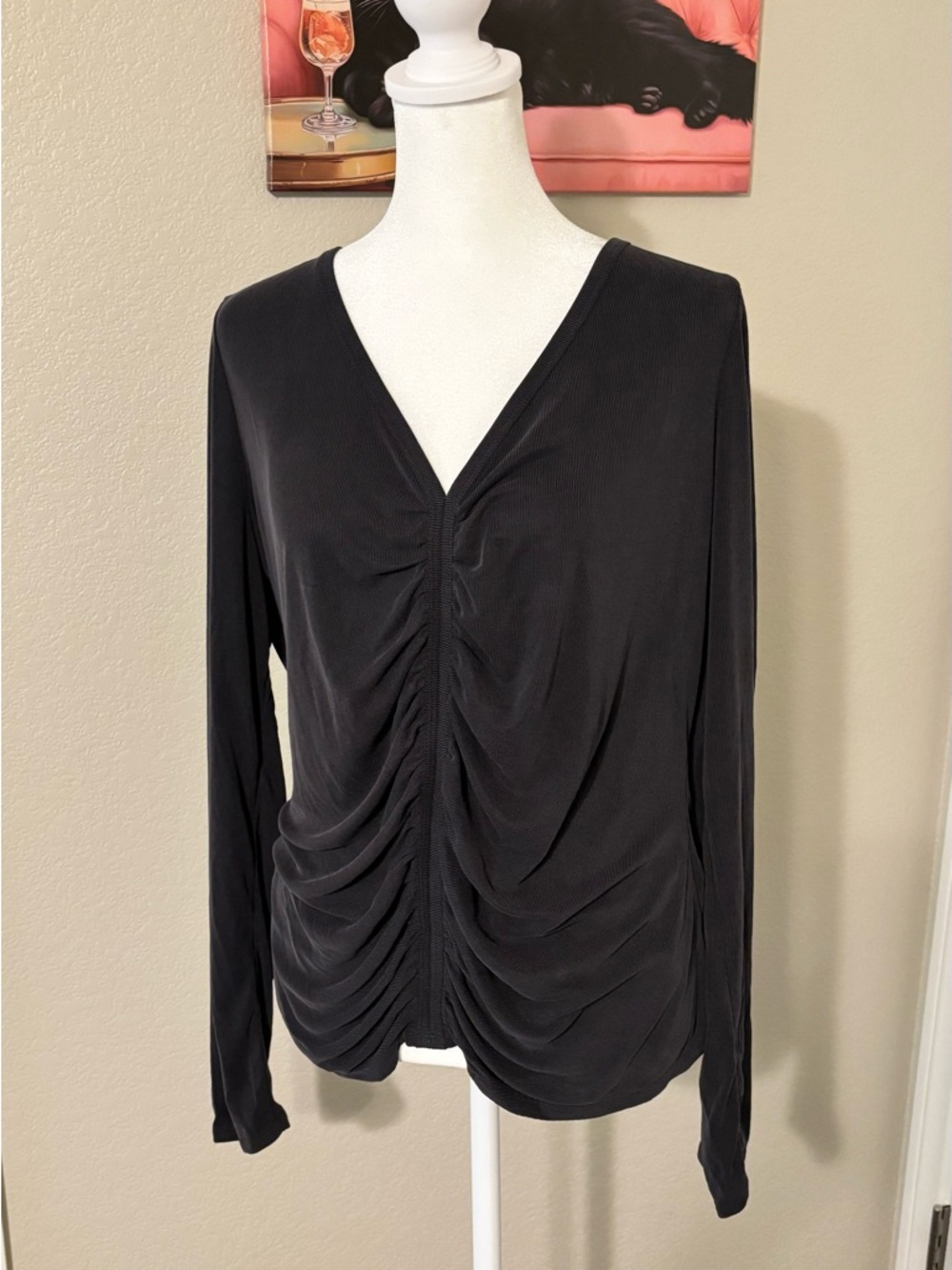 NEW Plus Size Ruched Front Long Sleeve Charcoal Top